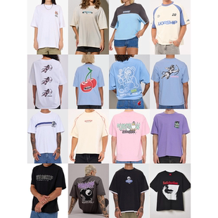 外贸原单Wor*ship男女同款图案印花短袖T恤圆领宽松套头上衣 3182