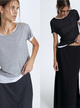 外贸原单LIM*E合身莱赛尔纤维修身休闲简约柔软舒适假两件短袖T恤