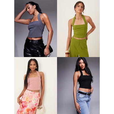 纯色气质挂脖露背上衣