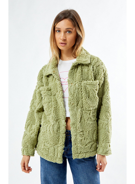 外贸原单Bil*labong牛油果绿泰迪熊羊羔绒翻领夹克外套 B5 1879