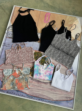 外贸原单ISS*IMO&COR*ONA松紧褶皱弹力可调节肩带吊带上衣 多色