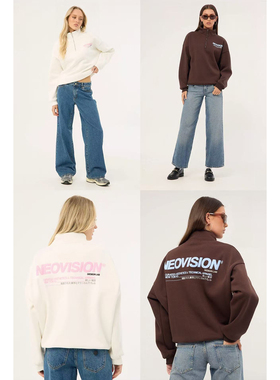 外贸原单Neo*vision慵懒重磅印花半拉链立领宽松加绒卫衣 C4 2500