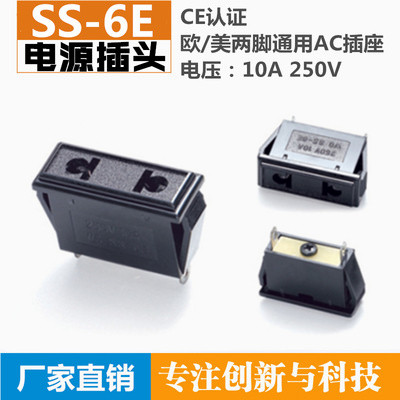 AC-10卡式国标美式欧规二孔2脚电源插座元配件铜脚10A 250V SS-6E