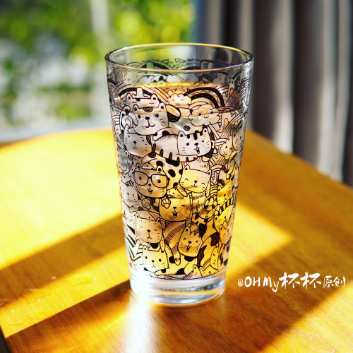 可爱猫咪叠叠猫图案玻璃杯水杯 啤酒杯咖啡杯 冷饮杯饮料杯送礼