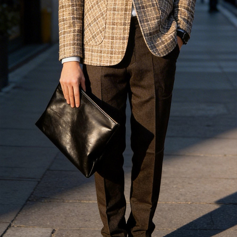 红花银桦 手工男款手抓包绵羊皮男士真皮手拿包信封包软中小男包