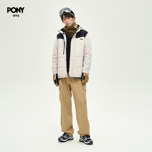 PONY波尼1972梭织棉服男女同款耐磨防泼水保暖户外运动243U2NC51