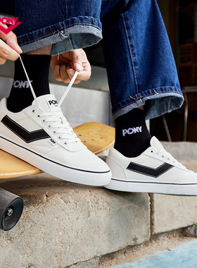 PONY板鞋Skate男女鞋春季白色情侣低帮休闲帆布耐磨运动鞋滑板鞋
