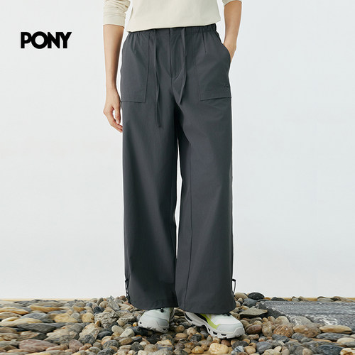 PONY波尼1972女士梭织长裤2025秋季新款运动跑步阔腿裤253W2UT45