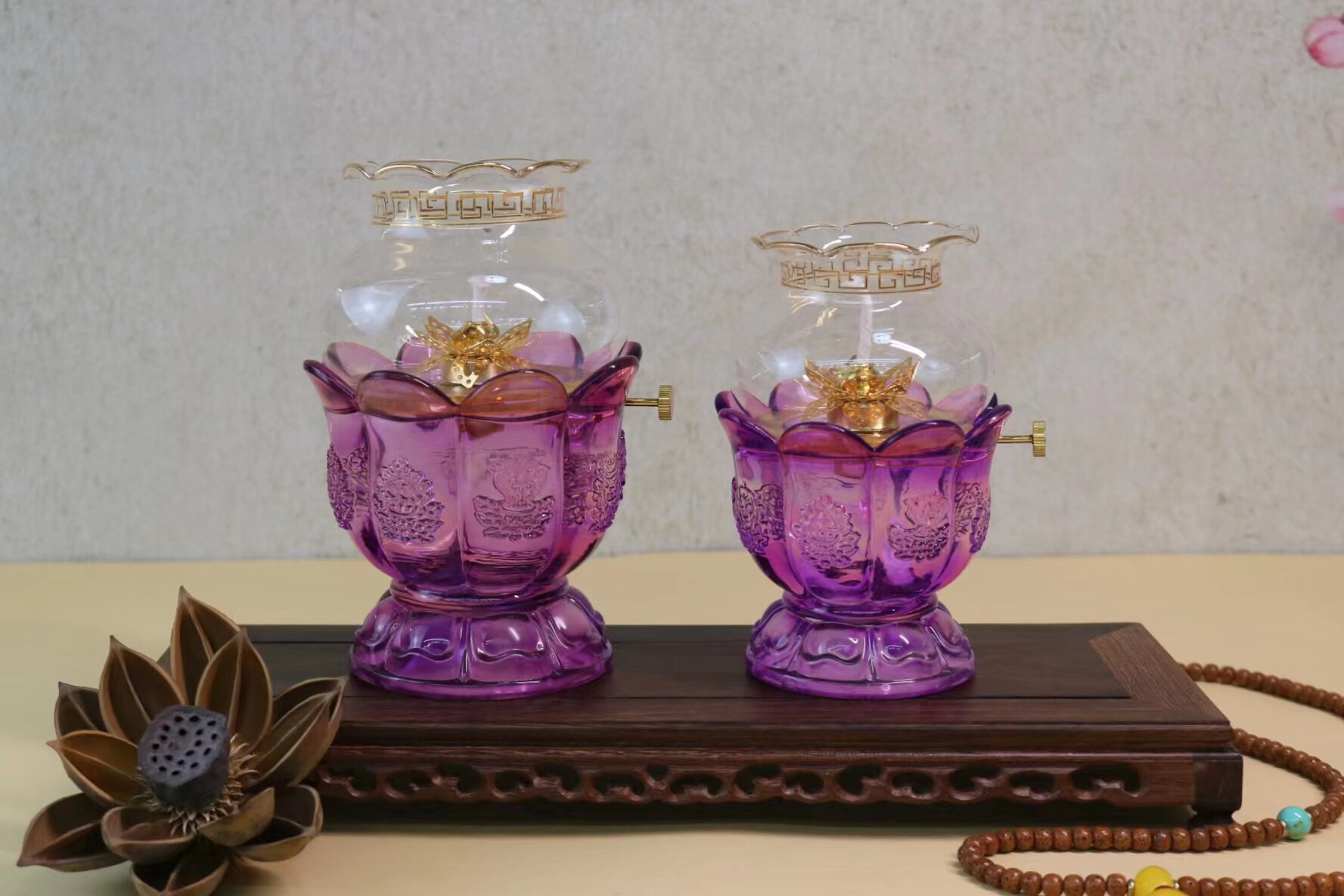 八吉祥琉璃供佛油灯莲花灯家用供灯液体酥油灯佛灯长明灯灯座摆件