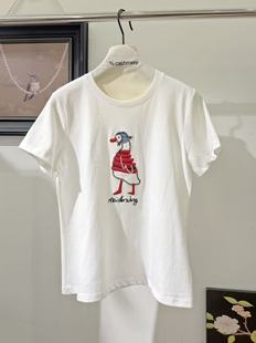 秀而高端2026早春新款圆领卡通大鹅刺绣简约宽松时尚短袖体恤衫