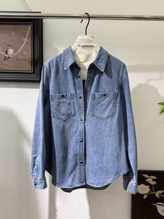 秀而高端2026早春新款翻领叠穿长袖牛仔衬衫单排扣简约休闲衬衫