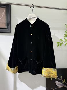 秀而高端2026早春新款小立领盘扣丝绒长袖衬衫拼袖单排扣双口袋女