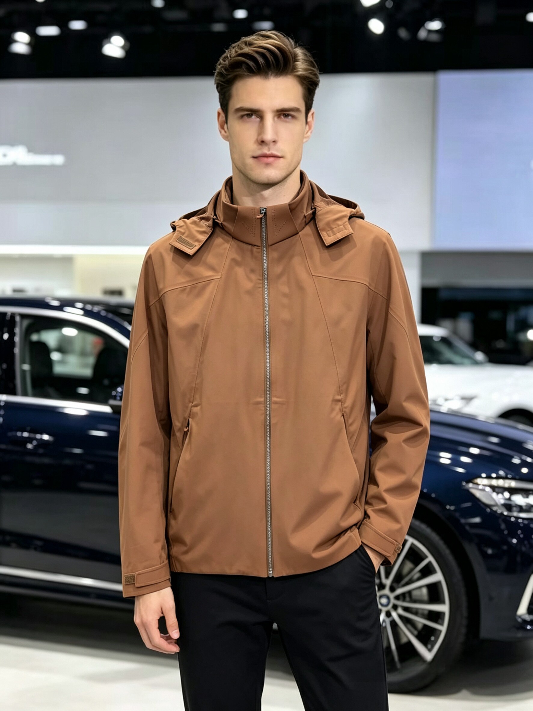 秀而高端2026早春新款男士简约休闲时尚百搭连帽拉链外套98129