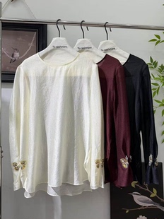 赫美高端2026早春新款圆领时尚刺绣蝴蝶宽松显瘦亲肤微透衬衫女