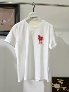 秀而2026早春新款圆领刺绣小马宽松短袖休闲时尚百搭T恤上衣女