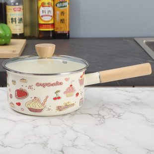 欧丽家珐琅搪瓷锅木柄搪瓷奶锅搪瓷汤锅老式复古铁瓷汤锅炖锅煮面