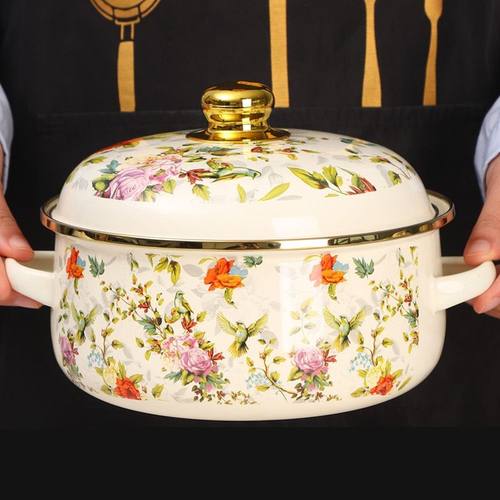 珐琅搪瓷家用特厚双耳火锅带盖燃气汤锅加厚炖锅电磁炉通用平底