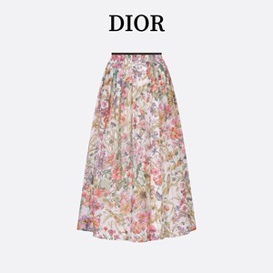 Dior/迪奥 2024夏季新款田园风中长款大摆裙蝴蝶花朵百褶半身裙女