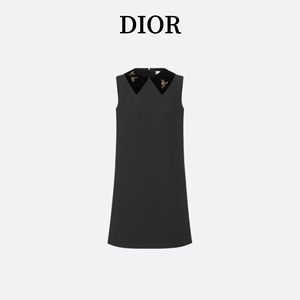 Dior/迪奥 24夏季新款动物刺绣直筒短裙拼接翻领无袖背心连衣裙女