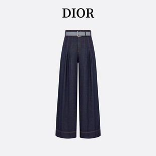 腰带字母logo拖地裤 Dior 2024春夏新款 女 迪奥 喇叭形阔腿牛仔长裤
