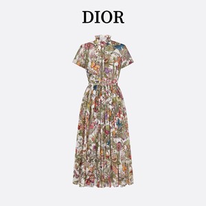 Dior/迪奥 2024夏季新款田园风蝴蝶花朵中长款衬衫式短袖连衣裙女