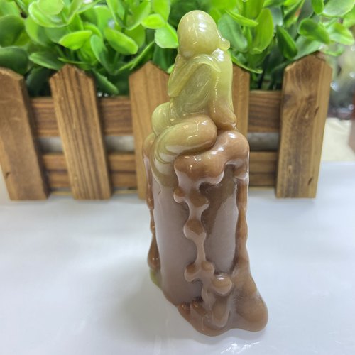 天然岫玉俏色巧雕无相佛摆件玉质温润茶宠桌摆手把件纯手工