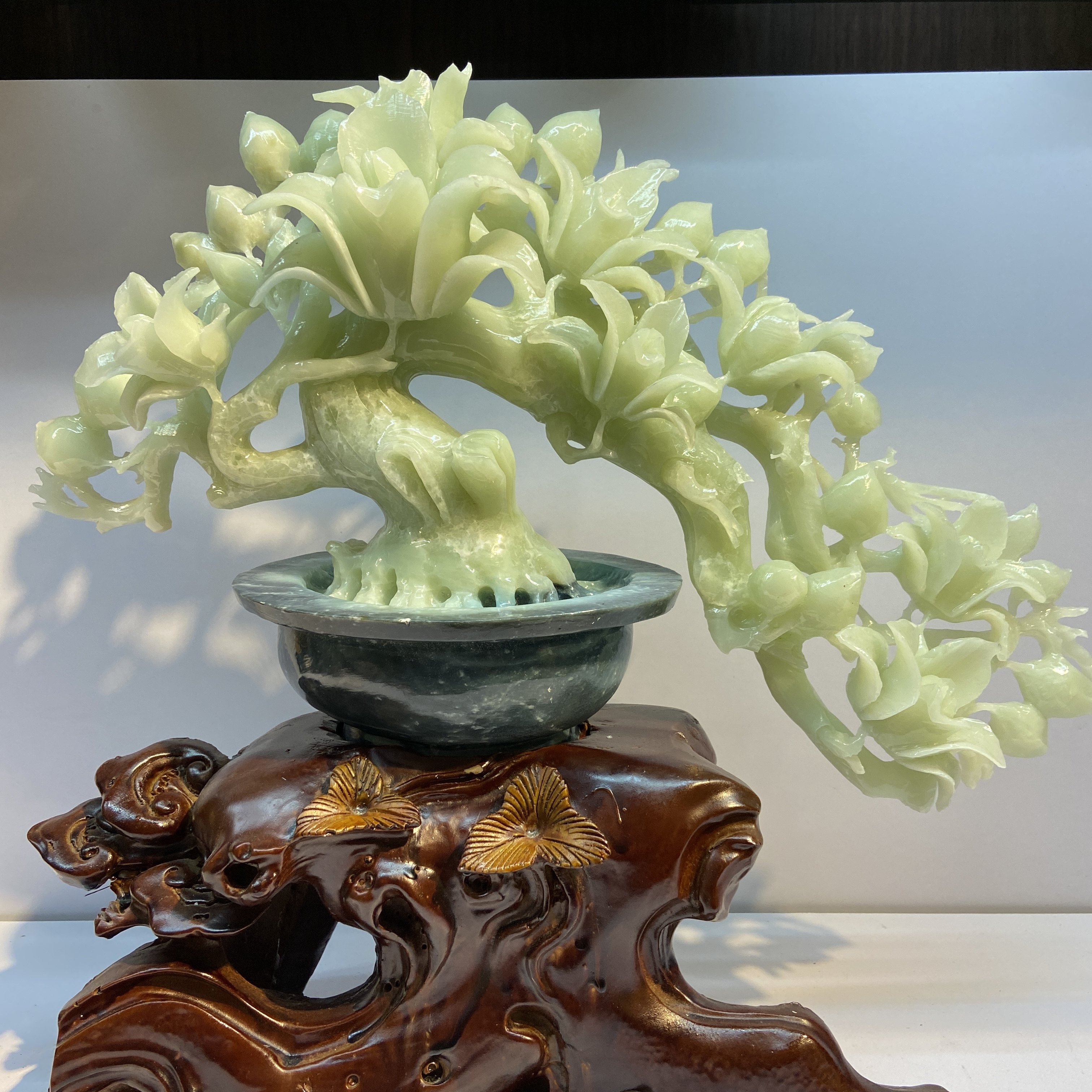 岫玉玉兰花花玉原石奇石山水家居摆件手工雕刻新年装饰品珠宝玉器