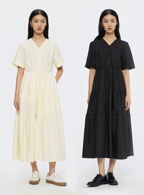 MESTLA 唐艺昕同款 法式复古气质连衣裙甜美优雅v领短袖蛋糕裙