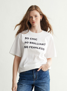 MEST春秋季简约个性印花纯棉T恤通勤字母青春宽松重磅棉气质上衣