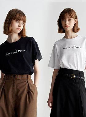 MESTLA夏简约女士字母印花t恤上衣短袖宽松半袖纯棉黑白时髦百搭