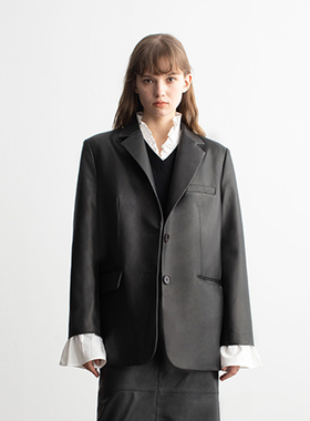MESTLA春季黑色植鞣羊皮真皮西装外套女简约高级设计感休闲宽松