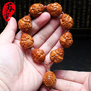 橄榄核手串23大籽地主财神苏工核雕文玩手把件手工雕刻手链男女款