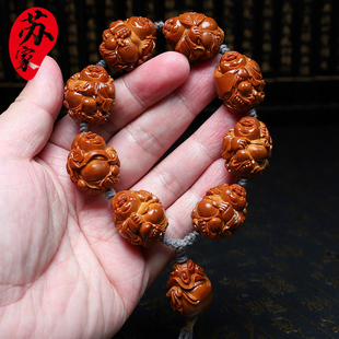 橄榄核手串23大籽八大弥勒苏工核雕文玩手把件手工雕刻手链男女款