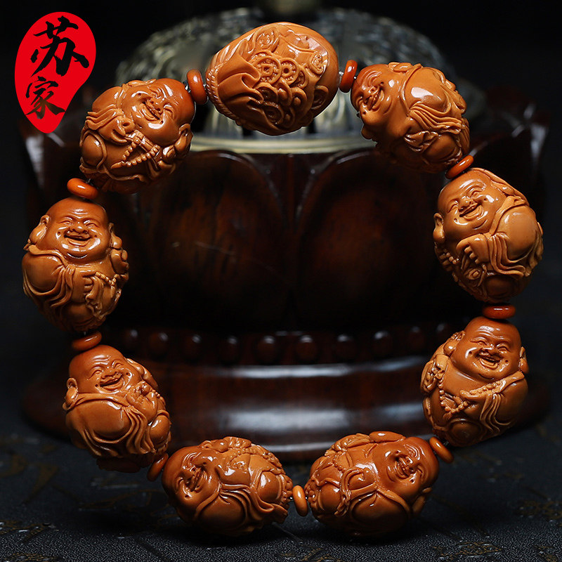 橄榄核手串20大籽八大弥勒精品核雕文玩手把件手工雕刻手链男女款