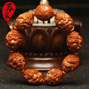 橄榄核手串2.1大籽赐福钟馗精品核雕文玩手把件手工雕刻手链男女