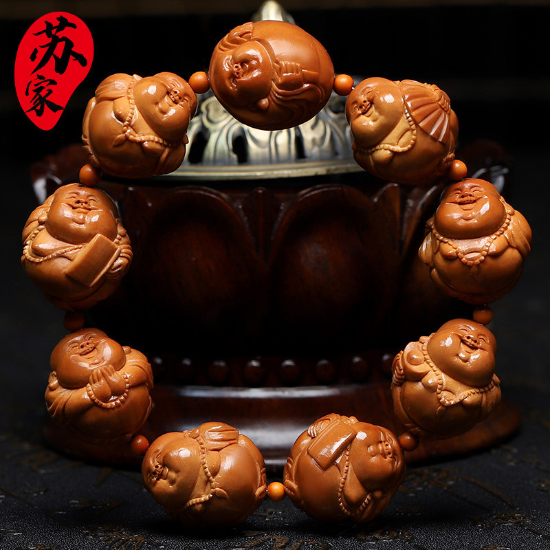 橄榄核手串22大籽八大弥勒精品核雕文玩手把件手工雕刻手链男女款