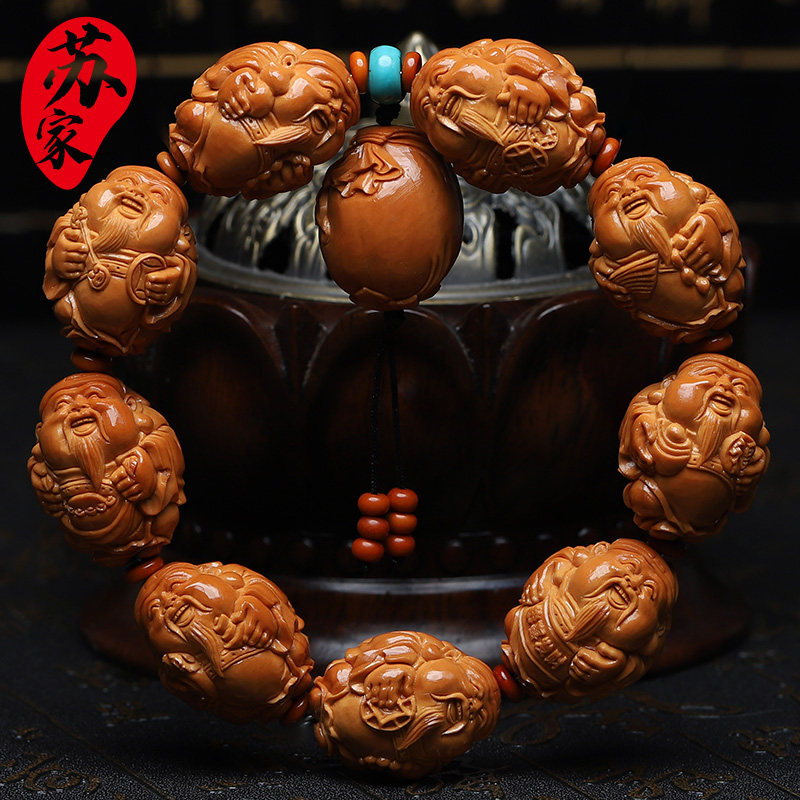 橄榄核手串22大籽财神核雕文玩手把件手工雕刻老油核手链男女款