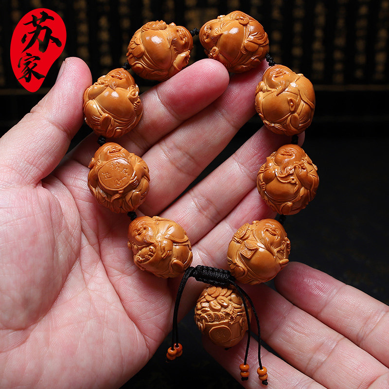 橄榄核手串24大籽瑞兽财神精品核雕文玩手把件手工雕刻手链男女款
