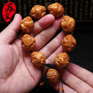 橄榄核手串24大籽瑞兽财神精品核雕文玩手把件手工雕刻手链男女款