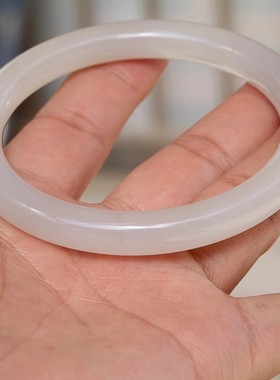 【小胡子玉器】和田玉 山流水 白玉 60mm 圆条 手镯