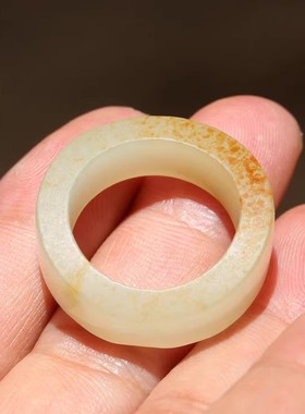 【小胡子玉器】和田玉 籽料 洒金皮 原毛孔 白玉19.4mm指环