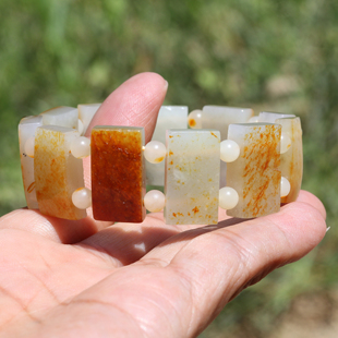 【小胡子玉器】和田玉 籽料 洒金皮 白玉 手牌 表带手链