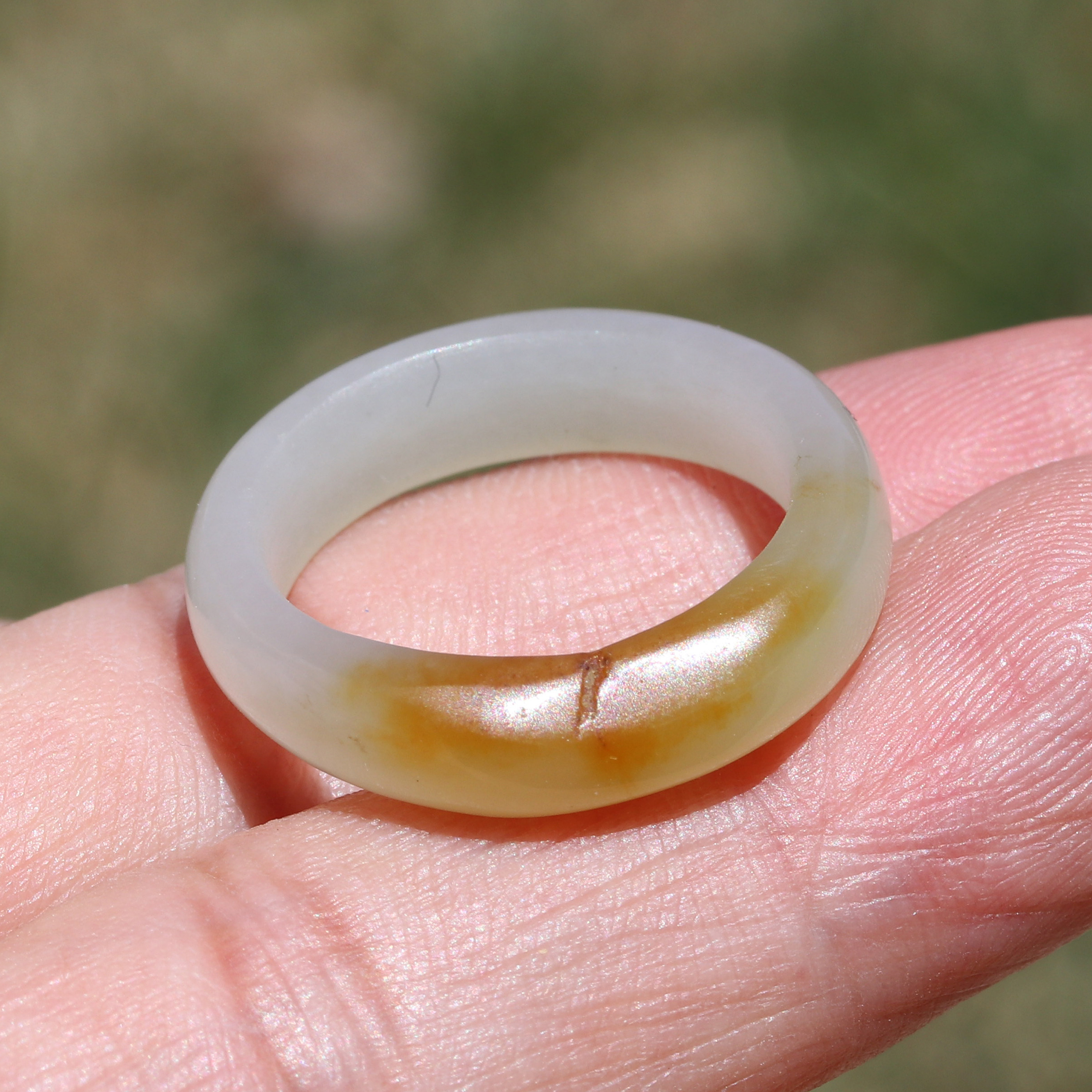 【小胡子玉器】和田玉 籽料 洒金皮 白玉 戒子 18.5mm指环