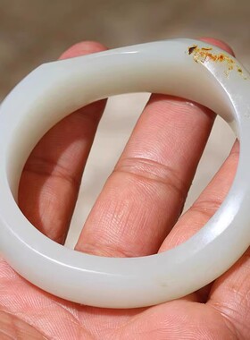 【小胡子玉器】和田玉 籽料 洒金皮 白玉 54mm手镯