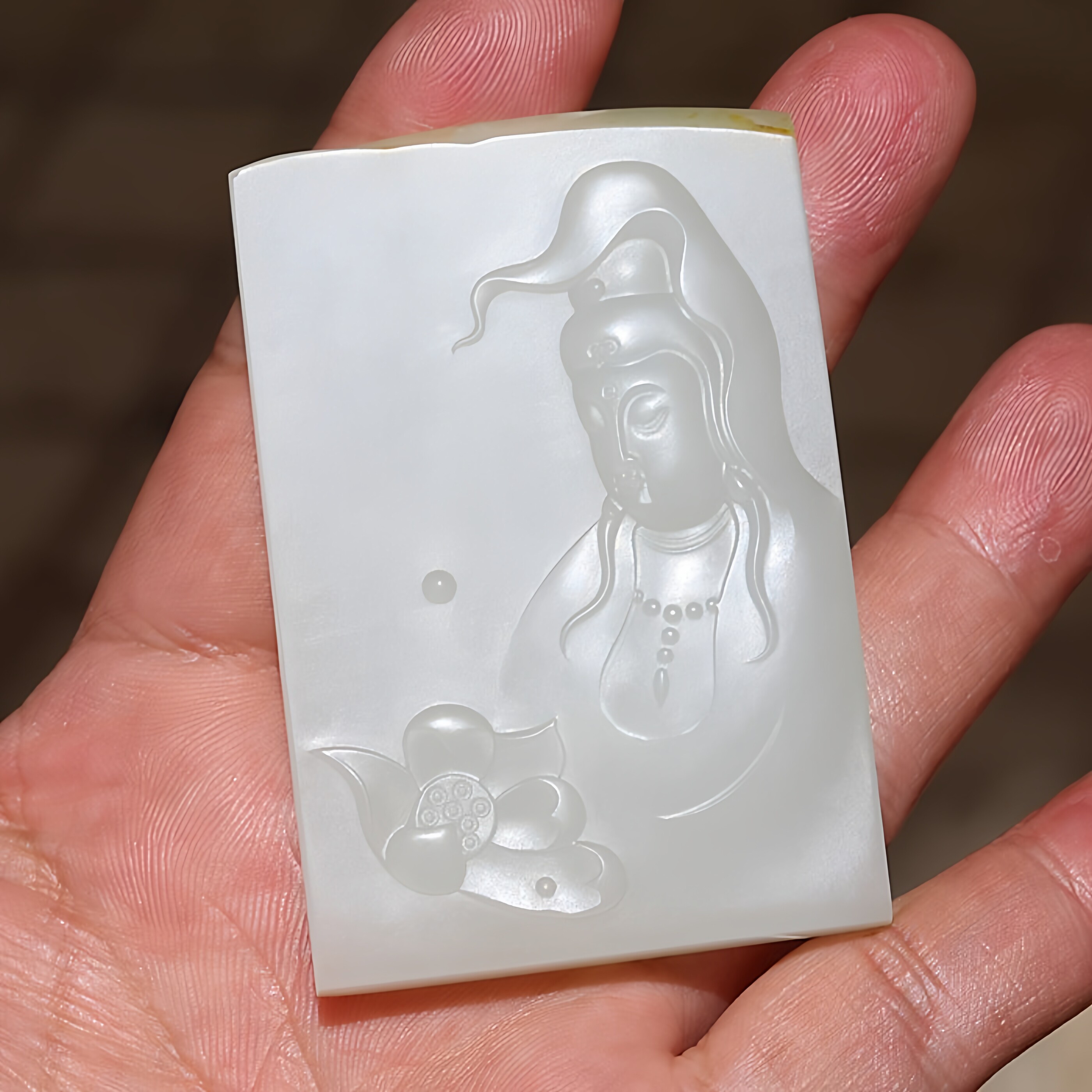 【小胡子玉器】和田玉 籽料 洒金皮 白玉 子冈牌 苏工 观音