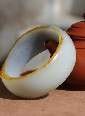 【小胡子玉器】和田玉 籽料 洒金皮 满毛孔 宽版 61mm手镯
