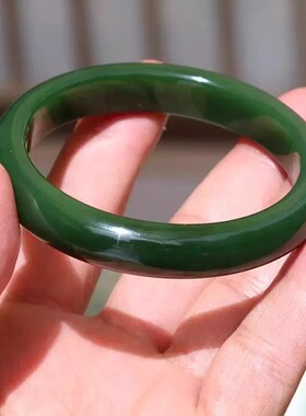 【小胡子玉器】和田玉 碧玉 菠菜绿 老坑阳绿 54mm手镯
