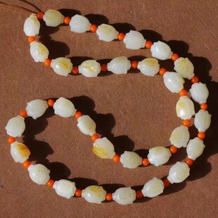 【小胡子玉器】和田玉籽料 洒金皮 白玉 原毛孔 玉兰花 手链项链