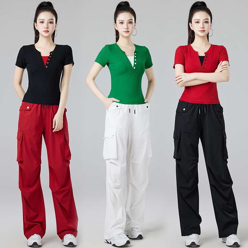 2025新款广场舞服装套装夏季短袖工装裤运动套装健身操团体队服女