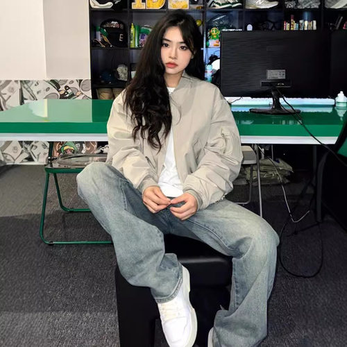 vintage美式复古飞行员夹克服女秋冬季潮牌宽松休闲百搭工装外套